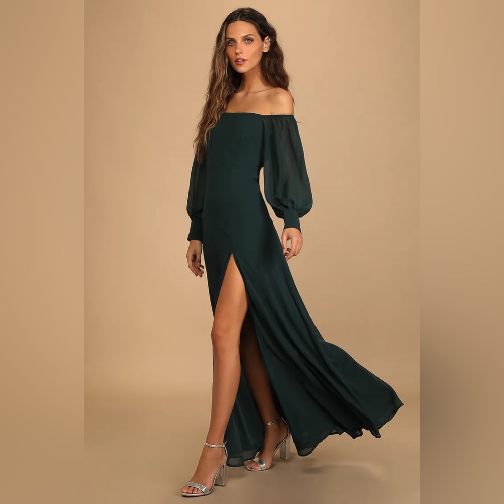 Feel the Romance Emerald Green Off-the-Shoulder Maxi Dress